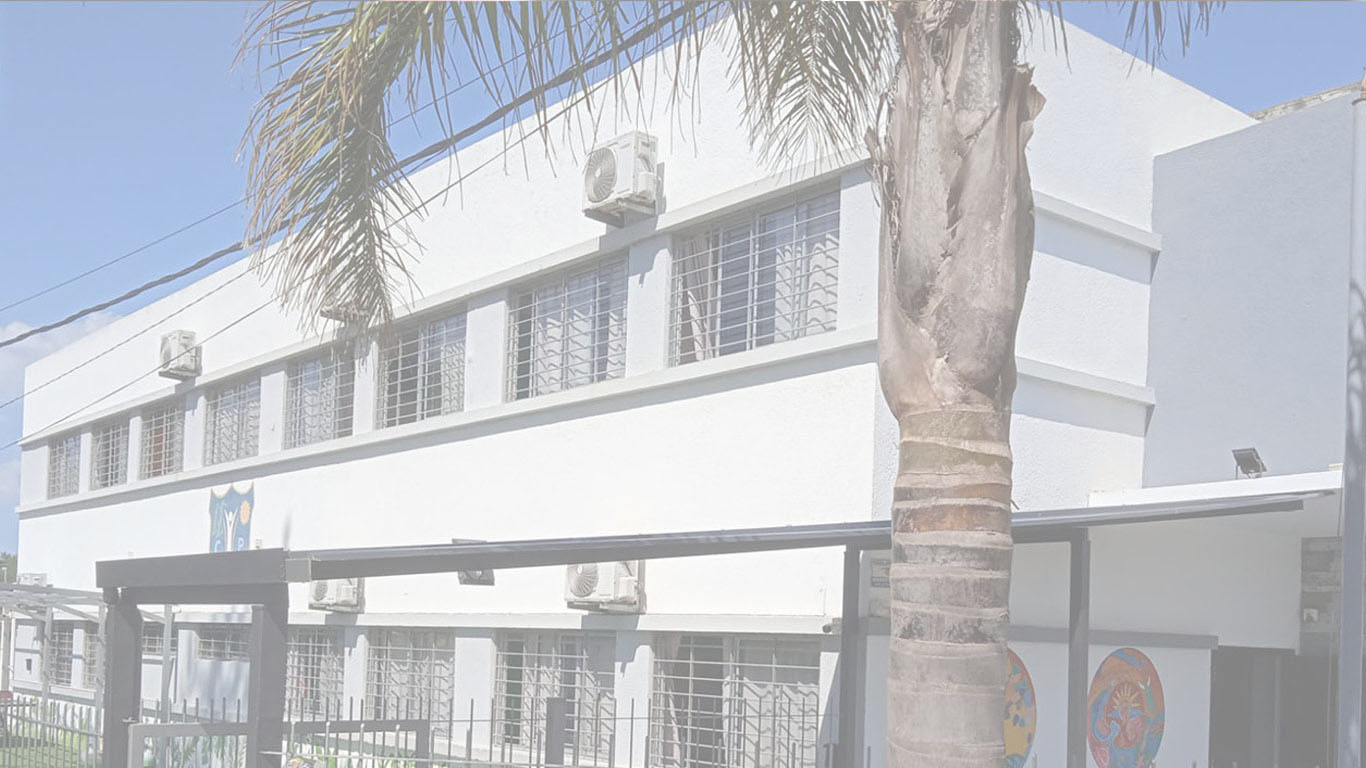 Imagen del colegio con palmeras